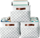 DECOMOMO White Storage Bins Fabric Storage Baskets for Shelves, Linen Closet Organization Toys Nursery (White Check, Large - 3 Pack) by CozyNest Decor