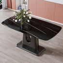 A modern, minimalist, and luxurious table. A black imitation marble tabletop with MDF U-shaped legs. Dining table, computer table. For restaurants and living rooms 63" x 35.4"x 30" F-U