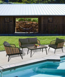 4 Pieces Patio Furniture Set, PE Rattan Wicker With Washable Cushion And Tempered Glass Tabletop, Conversation Furniture For Garden Poolside Balcony by HouseOfZazla