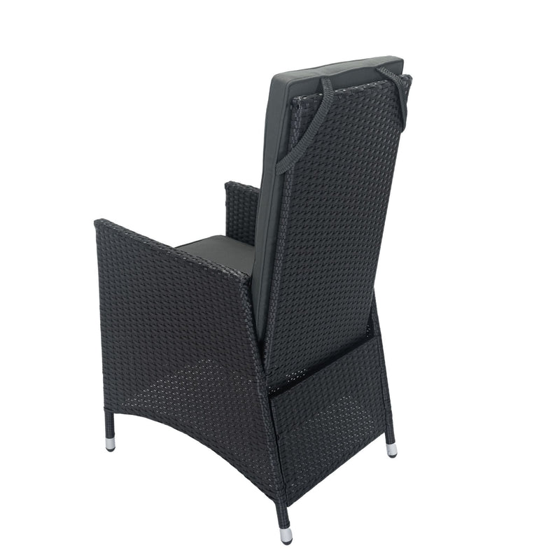 7 Piece Outdoor Patio Wicker Dining Set Patio With Adjustable Backrest Black Wicker + Dark Grey Cushion