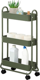 SunnyPoint Slim Rolling Storage Cart, 3 Tier Bathroom Storage Organizer Bathroom, Laundry Utility Cart (Army) by CozyNest Decor