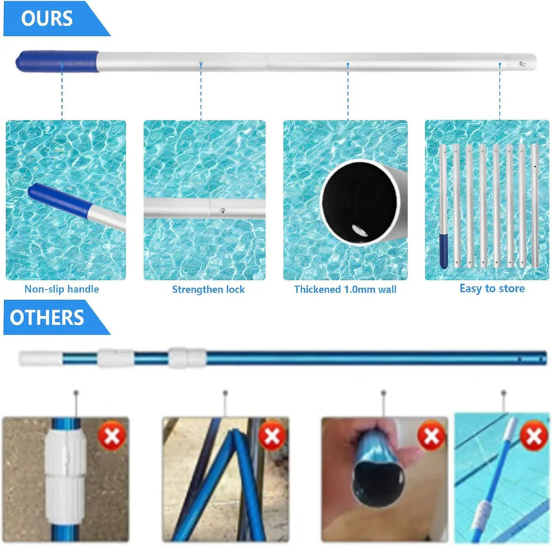 Poolvio Pool Deep Skimmer Net with 3ft - 10ft 1.0mm Thick Adjustable Aluminum Pole & Fine Mesh Bag Leaf Skimmer Rake Net for Above Ground & Inground Swimming Pools, Removes All Debris, photo 4 of 6