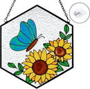 Butterfly Sunflower Stained Glass Suncatchers Windows Hanging Decorative,Hand Paint Sun Sunflower Catchers Indoor Ornaments with Stick Hook,Memorial Gifts for Mom/Women by GreenHaven Gardens