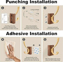4 Pack Wooden Wall Hooks for Hanging, Adhesive Mounted & Wall Mount Nature Wood Coat Hook for Towel Clothes Blanket Hat Backpack Robe Nursery Door Board Entryway Key Holder Brushed Gold by CozyNest Decor
