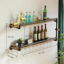 41 Inch Wine Rack Wall Mounted 2 Tier, Hanging Floating Bar Liquor Shelves with Glass Holder Storage Under, Industrial Rustic Pipe Farmhouse Kitchen Decor Black by CozyNest Decor