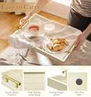 Coffee Table Tray - Large Ottoman Tray for Living Room - Wood Serving Trays with Handles(2 Sets) - Wooden Trays for Coffee Table, 4 Round Coasters Included, Off-White by CozyNest Decor
