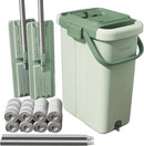 JOYMOOP Mop and Bucket with Wringer Set for Floor Cleaning and Wall Cleaner, Flat Mop and Bucket System Set with 2 Mops and 8 Large Microfiber Pads - Green by CozyNest Decor