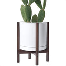 D'vine Dev Ceramic Planter with Walnut Color Stand - 12 Inch Modern Round Flower Pot with Wood Planter Holder, White, 55-B-W-1 by CozyNest Decor