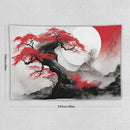 Cherry Blossoms Tapestry, Japanese Red Landscape Asian Watercolor Abstract Art, Bedroom Living Room Decor 90"x60" by CozyNest Decor