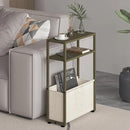 Narrow Side Table, Slim End Tables with Fabric Basket, Skinny Table for Small Spaces, Thin Bedside Table for Living Room, Bedroom (1, Forest Green + Camel Brown) by CozyNest Decor