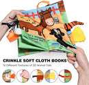 Jollybaby 2 PCS Sensory Touch and Feel Crinkle Books for Baby 0-6 Months, Jungle Farm Tails Montessori Car Set Toys for Tummy Time Newborn 6-12, Soft Fabric Cloth Books for Infant 1 Year Old Gift by TinyTreasures Baby Boutique