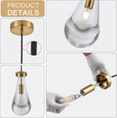 Raindrop Pendant Light, Brass Glass Pendant Lighting, Teardrops Modern Hanging Light for Entryway Foyer Stairway Kitchen Island Bedroom Dining Living Room Hallway