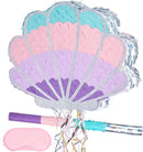 Wernnsai Mermaid Seashell Piñata - Pink Shellfish Pinatas for Kids Girls Birthday Mermaid Princess Party Decorations Under The Sea Ocean Theme Party Games With Bat Blindfold 16“ x 12.5" x 3" by TinyTreasures Baby Boutique