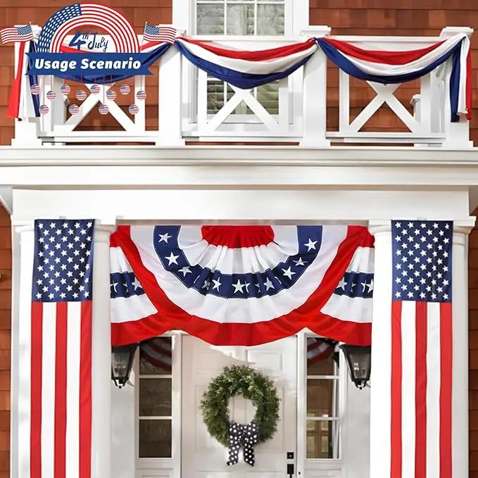 2x20 Ft Red White and Blue Banner Decorations 3 Pack,4th of July Banners for Outside,Bunting Flags for Independence Day,Labor Day,Veterans Day,Memorial Days, photo 7 of 7