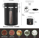 Coffee Canister for ground coffee with Transparent Window,Date Tracker CO2 Valve 304 Stainless Steel Kitchen Food Airtight storage container for Coffee Beans or Grounds, Tea, Sugar(black 22OZ) by CozyNest Decor