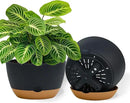 10 Inch Pots for Indoor Plants, Large Self Watering Planters with Drainage and Saucers, Plastic Outdoor Flower Pot, Set of 2, Grey by GreenHaven Gardens