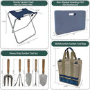 Garden Folding Gardener Stool with Gardening Tools Insulation Garden Bags Plus 5 Garden Tools and Gardening Kneeler Ideal Gift for Mother's Day/Father's Day (Navy Blue) by GreenHaven Gardens