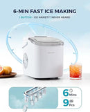 EUHOMY Countertop Ice Maker Machine with Handle, 26lbs Per Day, 9 Ice Cubes Ready in 6 Mins, Auto-Cleaning Portable Ice Maker with Basket and Scoop, for Home/Kitchen/Camping/RV (White) by CozyNest Decor