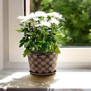 8 Inch Planter Pots for Plants, Plastic Flower Pots Indoor Outdoor, 5 Pack Resin Plant Pot with Drainage & Saucer, Retro Decorative Garden Pot with Removable Trays for House by CozyNest Decor