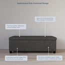 BELLEZE Storage Faux Leather Ottoman, 47 Inch Bench Bedroom Bench with Safety Close Hinge, Extra Long Ottoman with Storage for Living Room, Entryway, Hallway, Foot Rest, Support 300lbs - Rustic Gray by CozyNest Decor