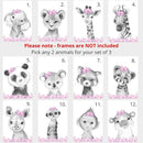 Safari Animals Girls Nursery Bedroom Unframed Set of 3 Poster Prints, Personalized Name Pink or Purple Flowers Wall Art Decor New Baby Gift Present, Elephant Giraffe Panda Zebra Lion (17x22) by TinyTreasures Baby Boutique