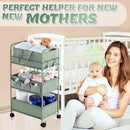 Honeydak 2in1 Baby Diaper Caddy Organizer Cart 3 Tier Large Capacity Metal Utility Bedside Rolling Cart with Divider for Newborn Nursery Essential Must Have for Crib Bedroom Baby Shower(Green) by CozyNest Decor