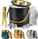 Ice Bucket, Ice Bucket with Silicone Sealing Ring Double-Wall Vacuum Insulation Champagne Buckets with Filter Layer Ice Tongs Ice Scoop (Black-Silver, 3 L) by CozyNest Decor
