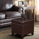 Adeco Bonded Leather Square Tufted Footstool, 18", Brown Storage Ottomans, by CozyNest Decor