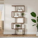 Brown 5-Tier Geometric Bookcase, S-Shaped Modern Bookshelf Set of 2, 62.6" Tall Room Divider Book Shelf, Decorative Display Shelf by CozyNest Decor
