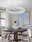 Dia 32" Ring Crystal Chandelier Modern Black Ring Chandelier Adjustable Height Luxury Crystal Pendant Ceiling Light Fixture for Dining Living Room Bedroom by CozyNest Decor