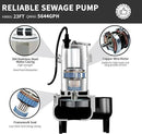 1HP Sewage/Effluent Pump Submersible, 115V 5600 GPH Cast Iron Pump with Automatic Tethered Float Switch, Sump Pump for Sump Basin, Basement, Residential Sewage, 2'' NPT Discharge by GreenHaven Gardens