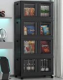 400Qt Stackable Storage Bins with Lids, 100Gal Closet Organizers and Storage Drawer, Plastic Collapsible Storage Bins with Doors, Heavy Duty Store Box Cabinet for Home Kitchen, 4Pack Black by CozyNest Decor