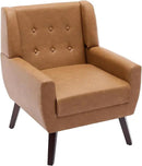 UIXE PU Leather Accent Chairs Set of 2, Modern Arm Club Chair Upholstered Armchair for Living Room, Comfy Single Sofa Seats Button Tufted Reading Seating, Brown by CozyNest Decor