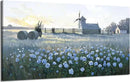 amatop Large Rustic Canvas Wall Art – Farmhouse Blue Rose and Windmill Landscape Picture, Nature Country Floral Sunset Wall Decor for Living Room Bedroom, Countryside Botanical Artwork Print 48x24 Inch by CozyNest Decor