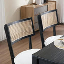 Rattan Dining Chairs Set Of 4 , Mid Century Modern Black Wooden Cane Back Chairs with Removable Sherpa Cushion , Retro Farmhouse Upholstered Kitchen & Dining Room Chairs for Restaurant Living Room by CozyNest Decor