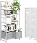 4NM No Assembly Foldable Bookshelf, 5-Shelf Collapsible Bookcase Storage for Small Spaces, 62.2" H, All White by CozyNest Decor