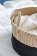 OrganiHaus Woven Laundry Basket, Large Cotton Rope Blanket Holder with Handles, Soft & Sturdy Nursery Hamper, Decorative Toy Bin for Living Room Organization 20x13 inches - Black/Honey by TinyTreasures Baby Boutique