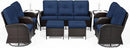 Joyside 9 Piece Patio Furniture Set, Outdoor Wicker Conversation Sets with Swivel Rocker Chairs and Sofa, Thick Cushion, Rattan Patio Sectional for Porch, Deck Use (Brown/Blue, 9 PCS) by GreenHaven Gardens