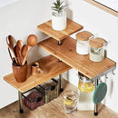 HYNAWIN Corner Shelf, 3 Tier Bamboo & Metal Storage Spice Rack-Desk, Space Saving Bookshelf with Hooks, Adjustable Display Shelf for Creative Home Décor Kitchen, Bedroom, Office (21CO) by CozyNest Decor