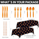 Halloween Plates and Napkins Party Supplies, Pumpkin Halloween Party Decorations Tableware, Pumpkin Paper Plate, Cup, Napkin, Tablecloth, Disposable Cutlery, Serves 24 by CozyNest Decor
