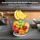 Livabber Countertop Fruit Basket Bowl with Banana Hanger, Modern Standing Fruit Vegetable Bowl Storage, with Banana Tree Holder for Kitchen Dinning Table (Round Marble, Black) by CozyNest Decor