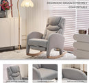 Rocking Chair Nursery, Modern Glider Chair with Adjustable Footrest and Solid Wood Legs, High Backrest Nursery Chair with Side Pocket, Rocker Armchair for Living Room Bedroom, Cotton Linen Light Gray by TinyTreasures Baby Boutique