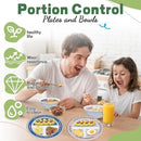 4 Pcs Portion Control Plates & Bowls Set (2 Plates + 2 Bowls, 9 Inch) - Self-Measuring for Weight Loss, Gastric Bypass, LapBand, Diabetes & Healthy Diets, Pink & Blue, for Adults & Children by CozyNest Decor