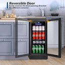 Tylza 15 Inch Beverage Refrigerator, Under Counter/Freestanding Drink Fridge, 130 Cans Beverage Cooler with Glass Door, Reversible Door, Low Noise, Quick Cooling - for Beer, Soda, ETC, Black by CozyNest Decor