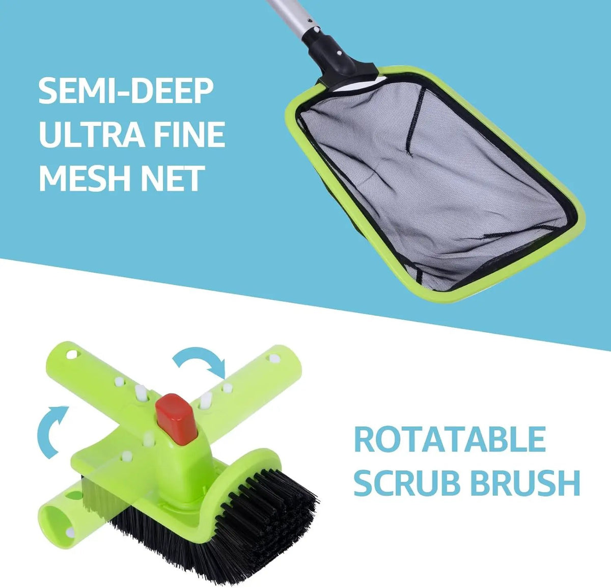 Sepetrel Deluxe Swimming Pool Cleaning Kit Including Professional Leaf Skimmer Net,Half-Depth Fine Mesh Net,17.5" Pool Brush Head & Hand Scrub Brush(NO Pole), photo 5 of 6