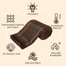YOUR MOON 100% Pure Merino Wool Twin Size, Australian Organic Natural Wool Blanket, Hypoallergenic Wool Blanket for Bed, Medium Weight(Plaid Brown, 66 * 90) by CozyNest Decor