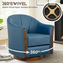 360° Swivel Accent Chair, Modern Leather Barrel Club Chair with Leather Upholstery and Sturdy Wood Base, Comfortable Armchair for Living Room, Bedroom, Reading Nook, Blue by CozyNest Decor