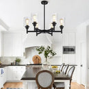 Black Chandeliers, 6 Light Dining Room Light Fixtures Over Table, Farmhouse Chandeliers for Dining Room with Clear Glass Shade for Kitchen Island Living Room Bedroom Bathroom, Height Adjustable by CozyNest Decor