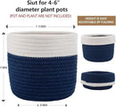 Cotton Rope Plant Basket Woven Baskets for 6" Pot Floor Indoor Planters,Rustic Home Decor H6 3/4" x W6 1/2" White Stitching Navy Blue by CozyNest Decor
