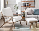 Mid Century Modern Accent Chair with Ottoman, Farmhouse Linen Upholstered Living Room Armchair and Ottoman Set, 23" Seat Wide Retro Leisure Lounge Chair with Wood Frame for Home, Bedroom, White by CozyNest Decor